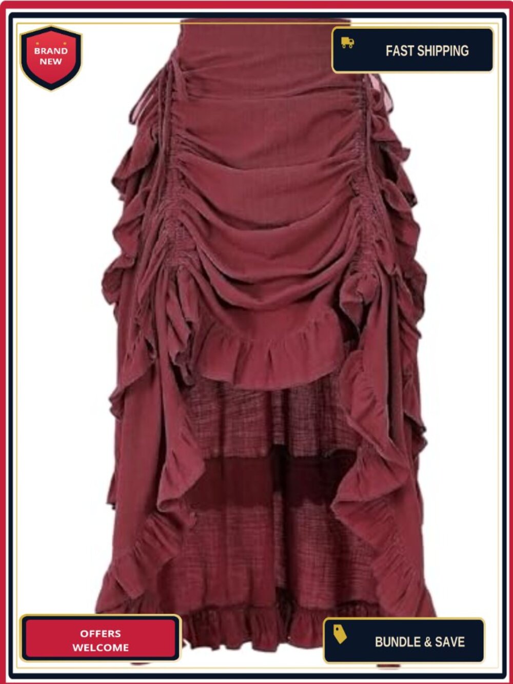 Renaissance High Low Ruffle Maxi Skirt Cotton Linen Steampunk Pirate